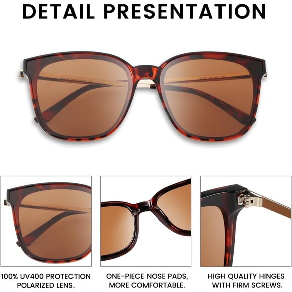 ✨ Women Brown Round Sunglasses Polarized Shade Lightweight Frame Sunglasses